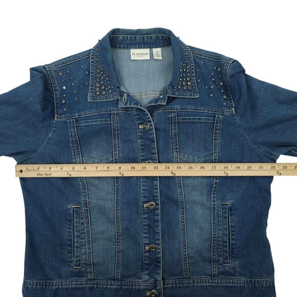 Chicos Platinum Denim Western Jacket Womens 2 US L/12 Rhinestones Long Sleeve - Picture 3 of 16